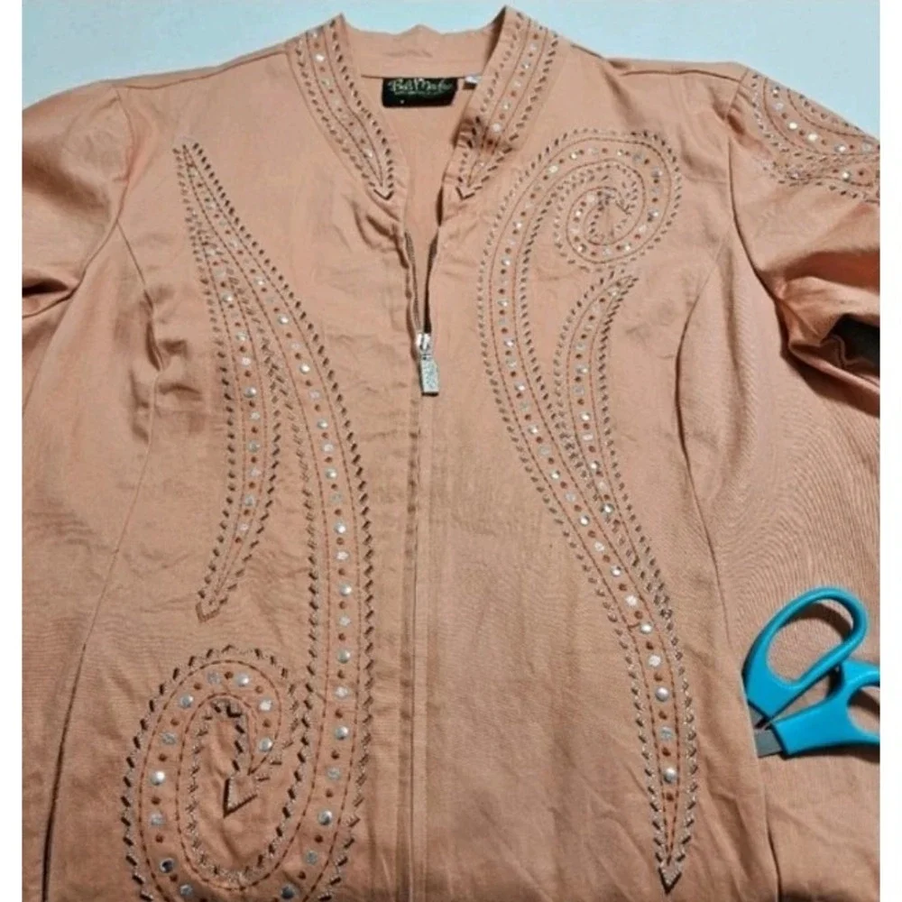 Bob Mackie Womens Embellished Jacket Wearable Art Southwestern‎ Cotton Orange XL
